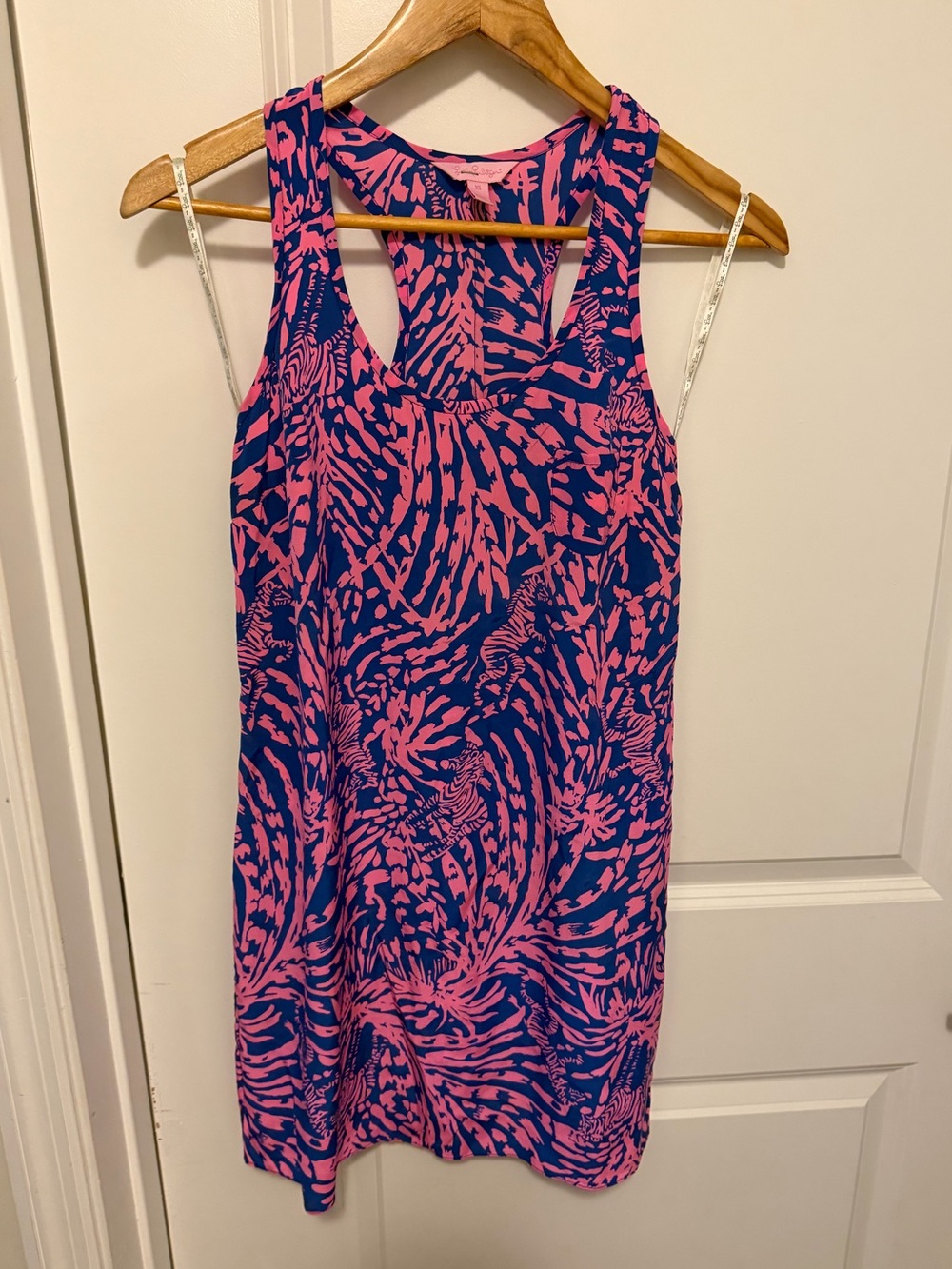 Lilly Pulitzer 100% silk Racerback Dress. Hot pink & blue. XS, Zebra print